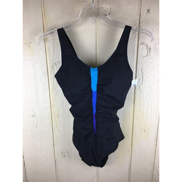 Slimming Swimsuit Womens 6 Tummy Control One Piece Swim Ruching Black Beach - Picture 4 of 9